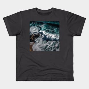 Rough sea waves white and rocks Kids T-Shirt